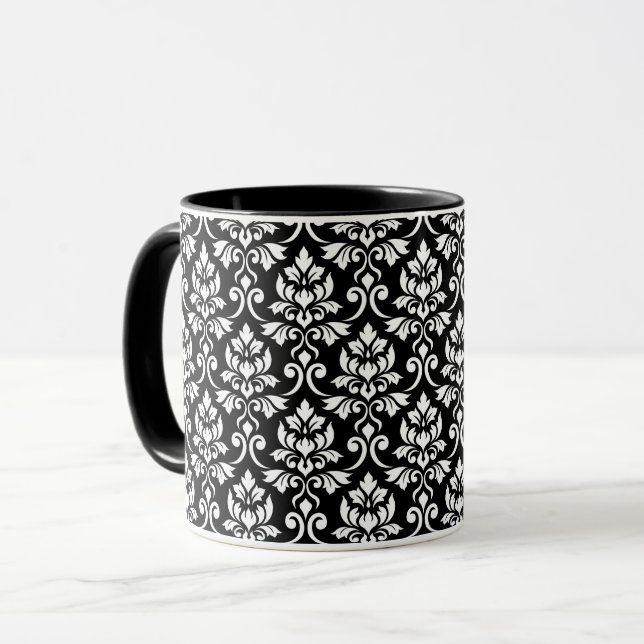 Feuille Damask Pattern White på Black Mugg (Framsida vänster)