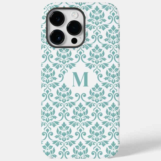 Feuille Damask Teal Mönster (Anpassningsbar) (Baksida)