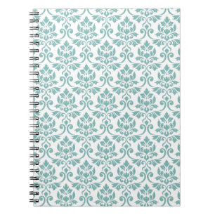 Feuille Damask Teal Mönster Anteckningsbok