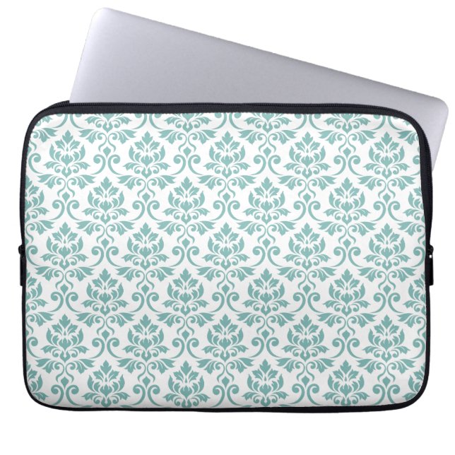 Feuille Damask Teal Mönster Laptop Fodral (Framsidan)