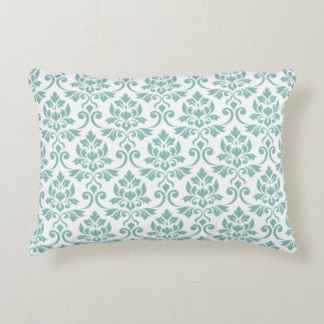 Feuille Damask Teal Mönster Prydnadskudde (Framsidan)