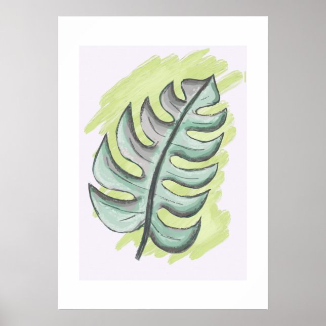 Feuille de monstera verte dessin manuel poster (Framsidan)