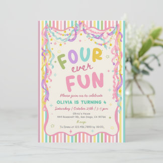 Fever Fun Färgglad Flickas Födelsedagsinbjudan Inbjudningar