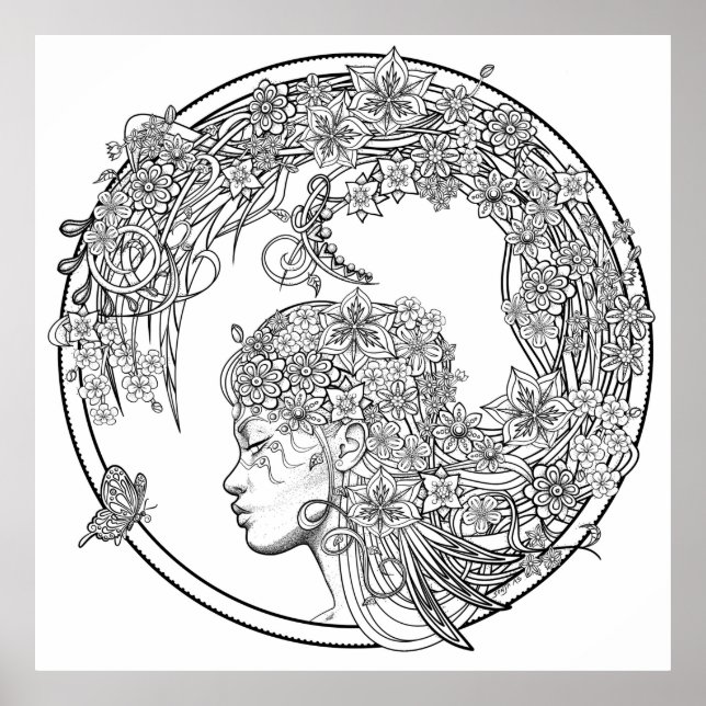 Fey Flower: XLARGE DIY Coloring by Sonja A.S. Poster (Framsidan)