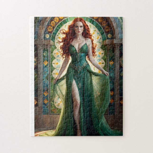 Fey-kvinna med rött hår och grönt ögon dre pussel (Vertikal)