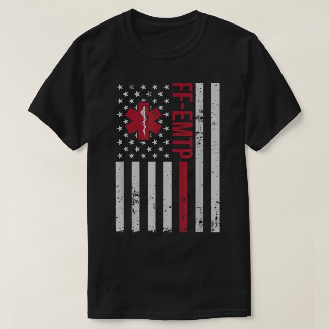 FF-EMTP Firefighter Paramedic USA Flag T Shirt (Design framsida)