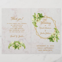 Ffällt Bröllopsprogram - Marble Guld White Lilies