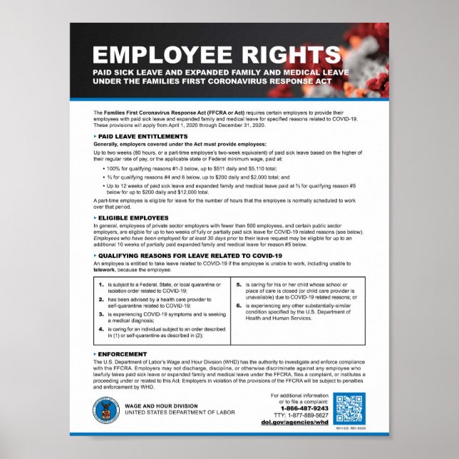 FFCRA - FAMILIES FÖRSTA CORONAVIRUS RESPONSE ACT POSTER (Framsidan)