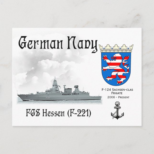 FGS Hessen (F-221) German Navy Frigate Vykort (Framsida)