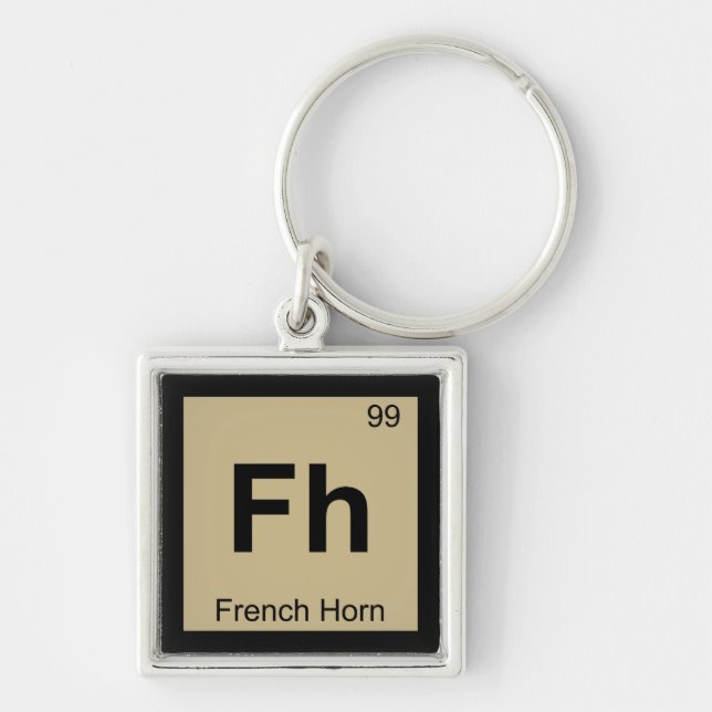 Fh - Fransk Horn Music Chemistry Periodic Bord Fyrkantig Silverfärgad Nyckelring (Framsidan)