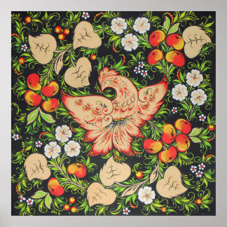 Fhoenix-brandfågelkonst i ryska folkkonsten khokhl poster