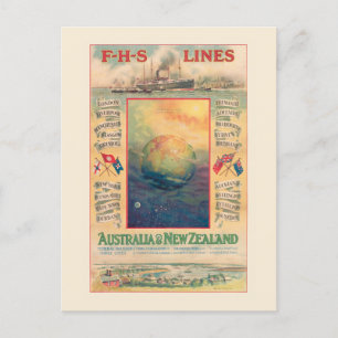 FHS Linjer Australien Vintage affisch 1906 Vykort