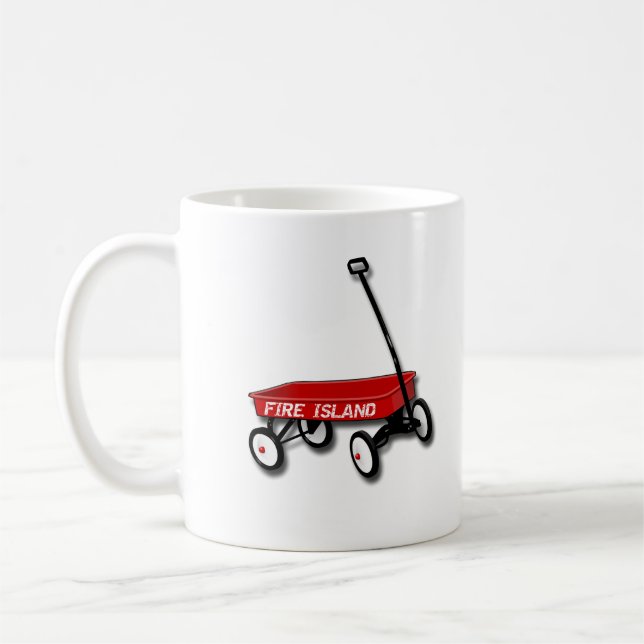 FI NY Fire Island röd vagn oceanstrand kismet  Kaffemugg (Vänster)