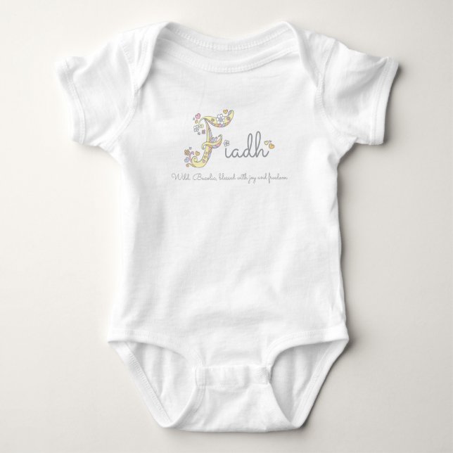 Fiadh Flickor namn betyder F monogram baby kläder T Shirt (Framsida)