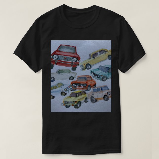 Fiat 128 färg vattenfärgsdesign t-shirt (Design framsida)