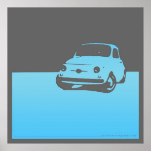 Fiat 500, 1959 - Light blue on grått Poster