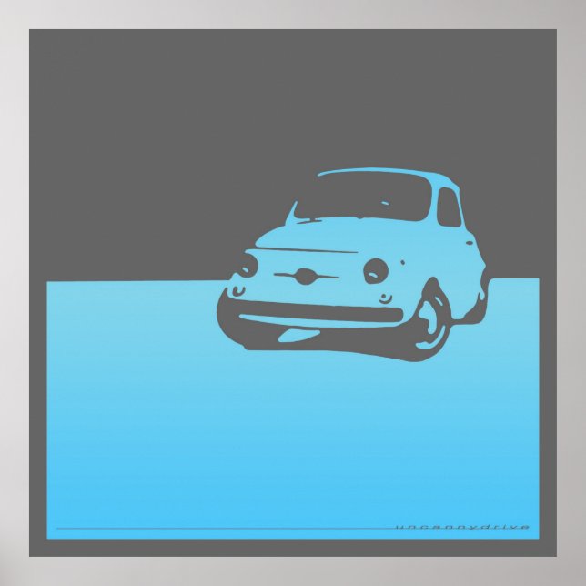 Fiat 500, 1959 - Light blue on grått Poster (Framsidan)