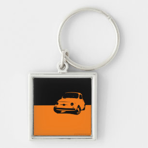 Fiat 500, 1959 - orange på mörk fyrkantig silverfärgad nyckelring