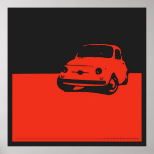 Fiat 500, 1959 - som är röd på kolsvart poster