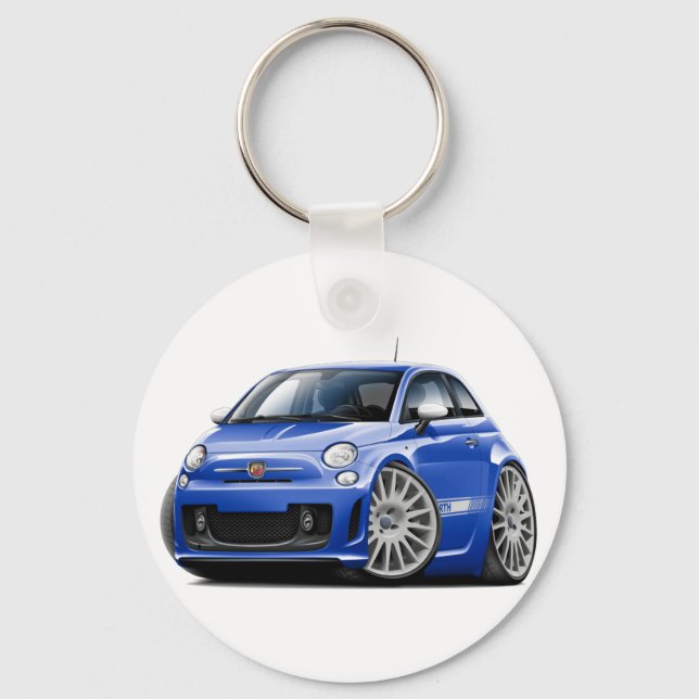 Fiat 500 Abarth Blue Car Nyckelring (Framsida)