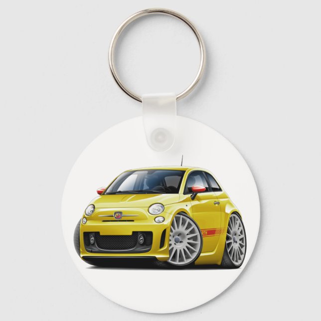 Fiat 500 Abarth Gult Car Nyckelring (Framsida)