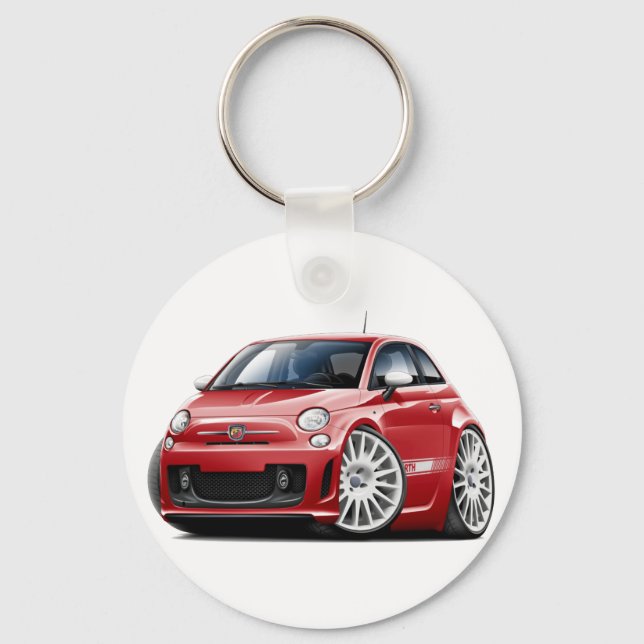 Fiat 500 Abarth Red Car Nyckelring (Framsida)