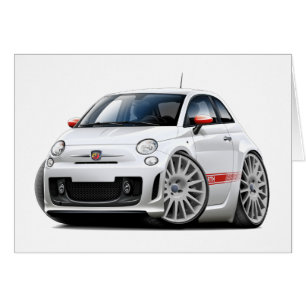 Fiat 500 Abarth vitbil Hälsningskort