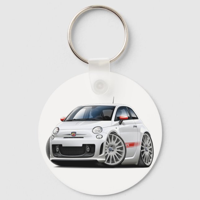 Fiat 500 Abarth White Car Nyckelring (Framsida)