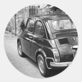 FIAT 500-bil i svartvitt Runt Klistermärke