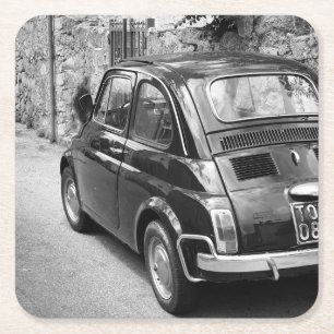 FIAT 500-bil i svartvitt Underlägg Papper Kvadrat
