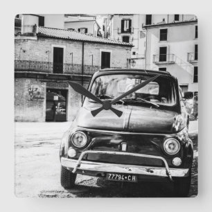 Fiat 500, cinquecento i italien, klassikerbilgåva fyrkantig klocka