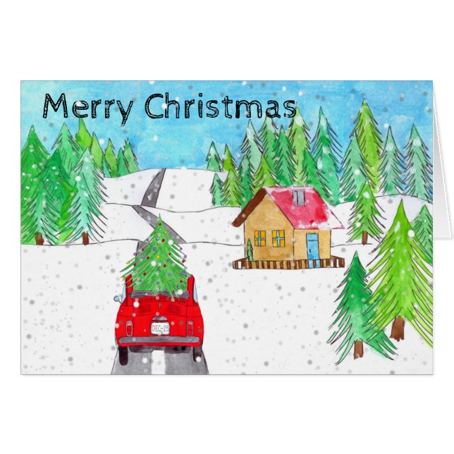 Fiat 500 i Anpassadet Snowy Forest Hälsningskort (Framsidan Horizontal)