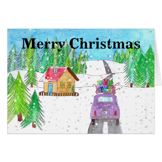 Fiat 500 i Anpassadet Snowy Forest Hälsningskort (Framsidan Horizontal)