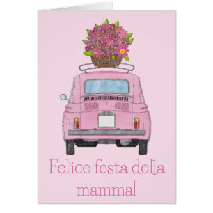 Fiat 500 i italienska Lycklig Mor Hälsningskort