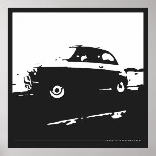 Fiat 500 klassiker - vit på kolbakgrund poster