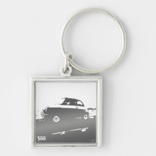 Fiat 500 klassikerkeychain - gråna på ljust fyrkantig silverfärgad nyckelring