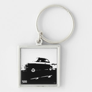 Fiat 500 klassikerkeychain - svärta på ljust fyrkantig silverfärgad nyckelring