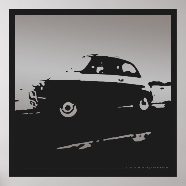 Fiat 500 klassisk - Silver på svart poster (Framsidan)