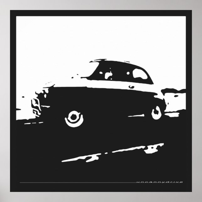 Fiat 500 klassisk - Vit på träkolbakgrund Poster (Framsidan)