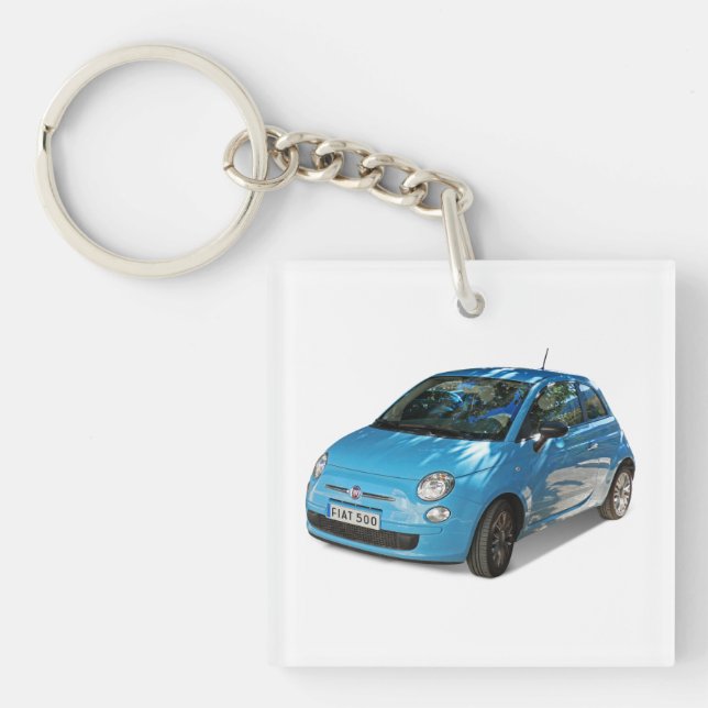 Fiat 500 kvadrerar (enkelsidiga) Keychain (Framsidan)