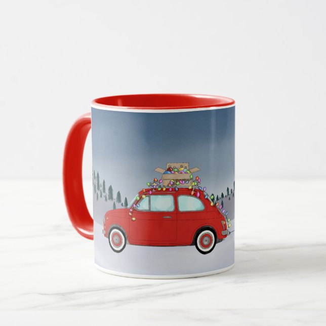 Fiat 500 med Julgran-kaffe Mugg (Framsida vänster)