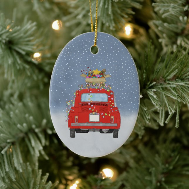 Fiat 500 med julklappar Ceramic Ornament (Träd)