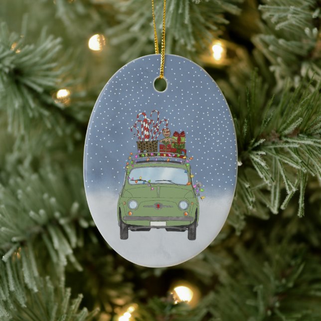 Fiat 500 med julklappar Ceramic Ornament (Träd)