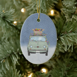 Fiat 500 med julklappar Ceramic Ornament