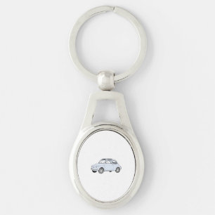 Fiat 500 Topolino Ovalt Silverfärgad Nyckelring