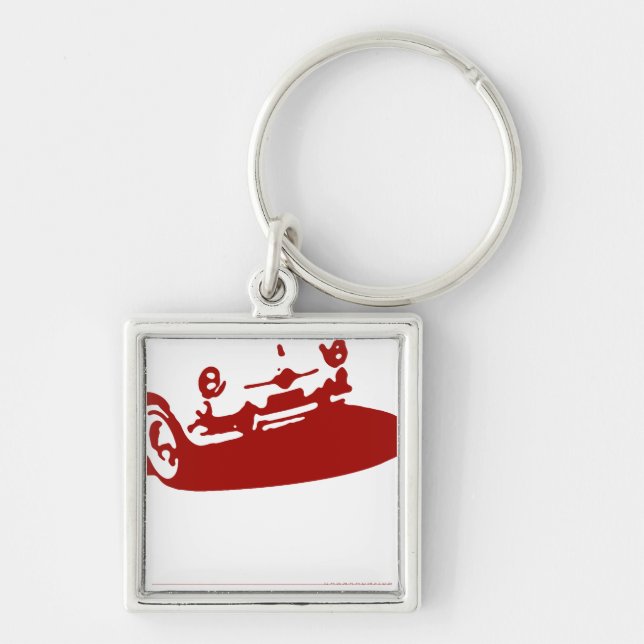 Fiat 600 specificerar - mörk - rött på ljust fyrkantig silverfärgad nyckelring (Framsidan)