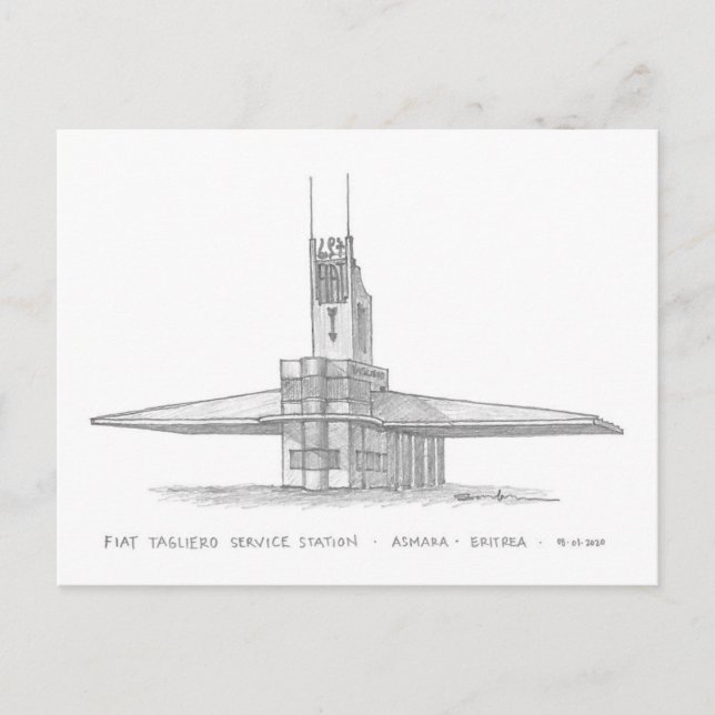 Fiat Tagliero Service Station, Asmara, Eritrea Vykort (Framsida)