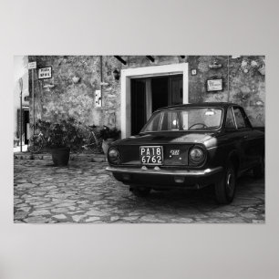 FIAT-vintage i Italien i svartvitt Poster