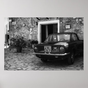 FIAT-vintage i Italien i svartvitt Poster
