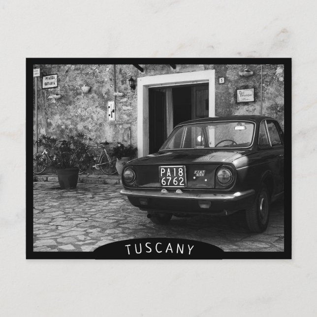FIAT-vintage i Italien i svartvitt Vykort (Framsida)